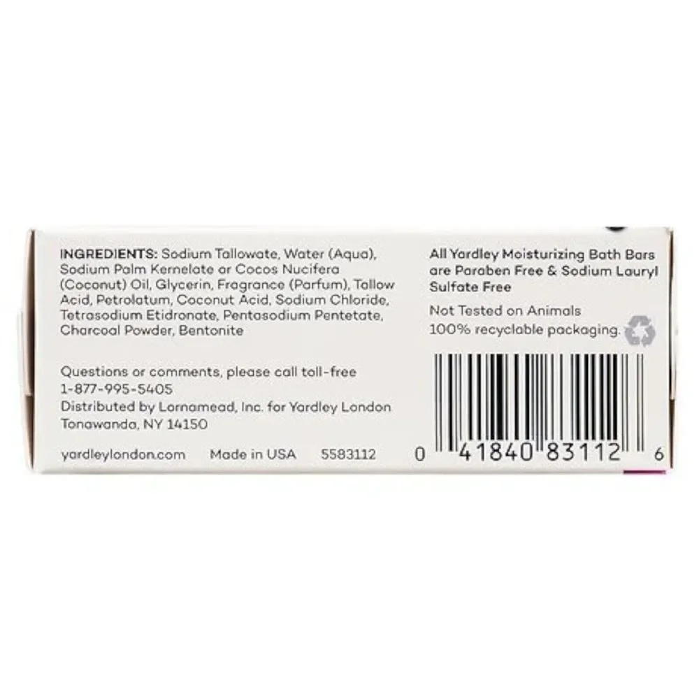 Yardley London‎ Activated Charcoal Moisturizing Bath Bar Soap 4oz/2 Pack